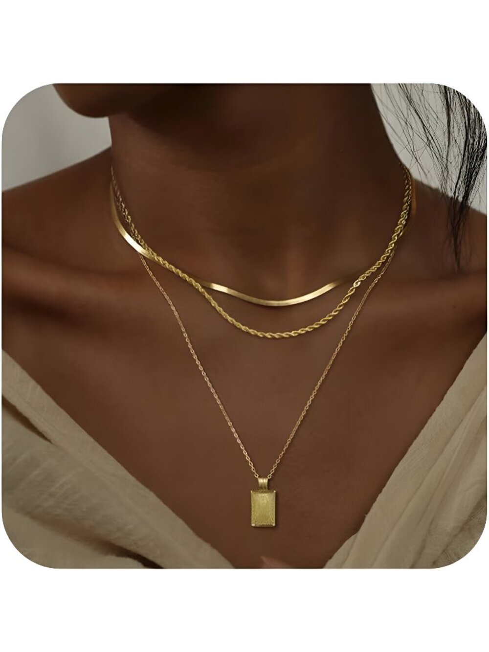 Layered Gold Silver Necklaces for Women, Stackable Stack 14K Real Gold Plated